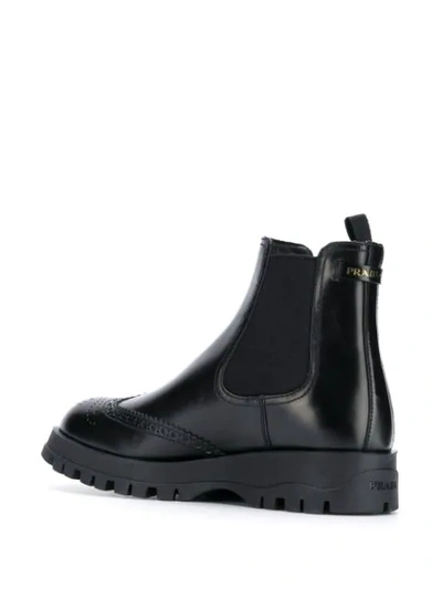 Shop Prada Brogue Detail Chelsea Boots In Black