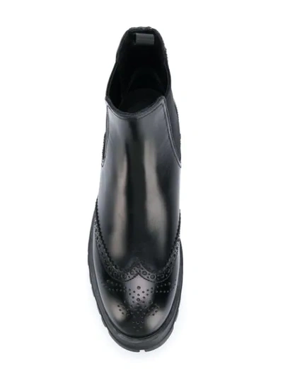 Shop Prada Brogue Detail Chelsea Boots In Black