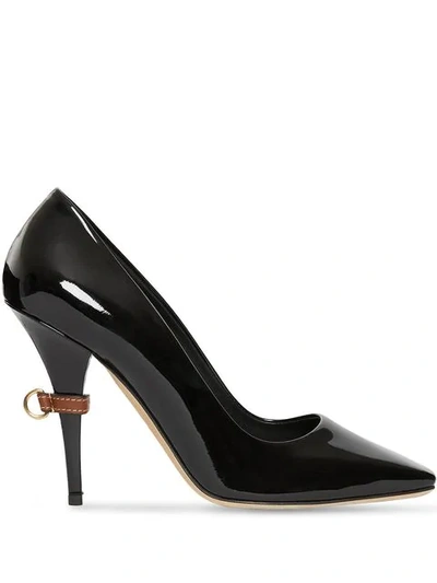 Shop Burberry D-ring Detail Patent Leather Square-toe Pumps In Black