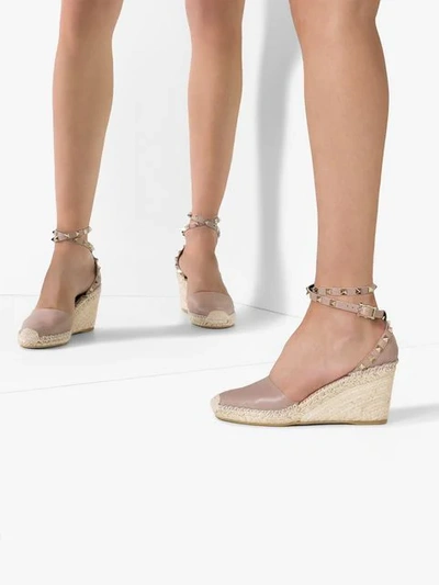 Shop Valentino Garavani Rockstud Wedge Sandals In Neutrals