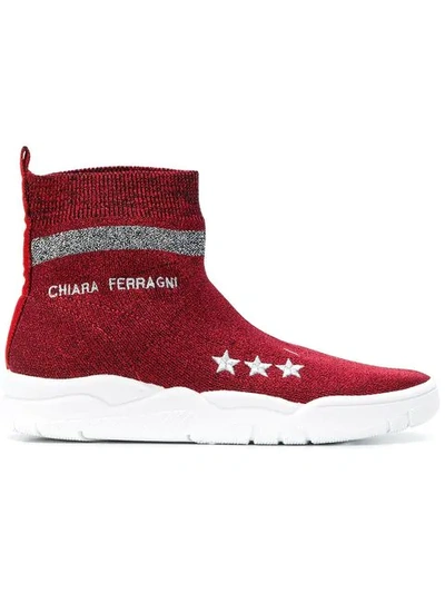 Shop Chiara Ferragni Logo Sock Sneakers In Red