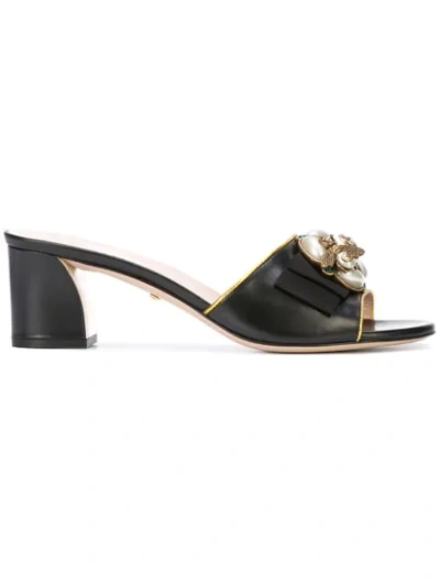 Shop Gucci Bee Embellished Slide Sandals In Black