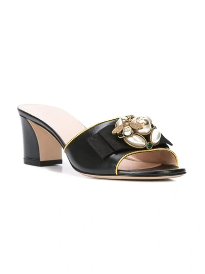 Shop Gucci Bee Embellished Slide Sandals In Black