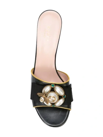 Shop Gucci Bee Embellished Slide Sandals In Black