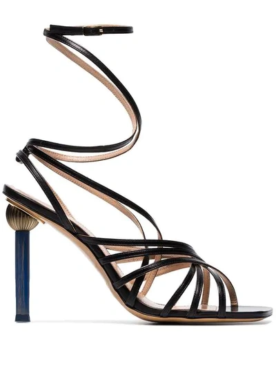 JACQUEMUS BLACK PISA STRAPPY LEATHER SANDALS - 黑色