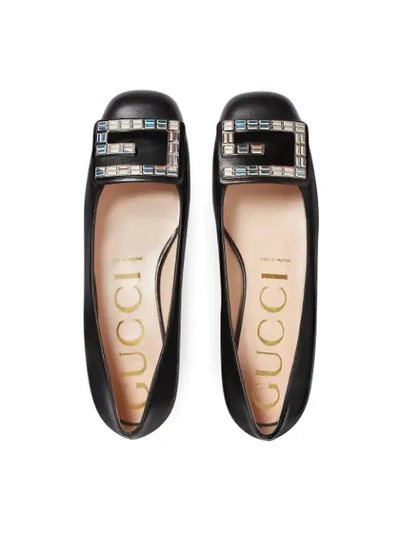 Shop Gucci Leather Ballet Flat With Crystal G In Black