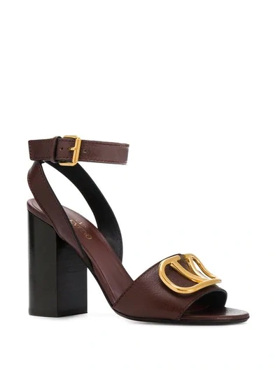 Shop Valentino Garvani Logo Block Heel Sandals - Brown