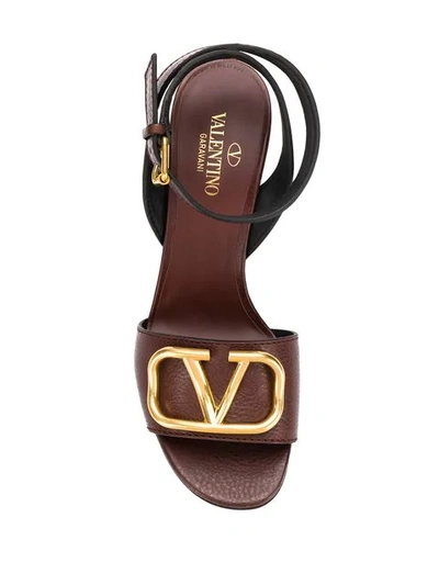 Shop Valentino Garvani Logo Block Heel Sandals - Brown