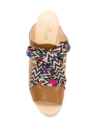 Shop Hogan Colour Lace Wedge Sandals - Brown