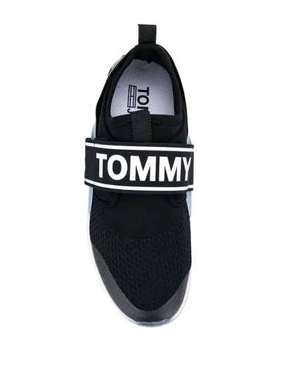 Shop Tommy Hilfiger Logo Strap Sneakers In Black