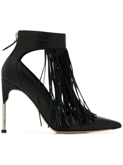 Shop Alexander Mcqueen Pin Heel Fringe Pumps In Black