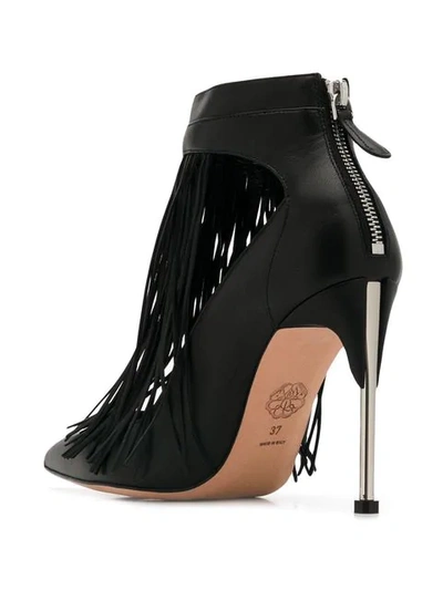 Shop Alexander Mcqueen Pin Heel Fringe Pumps In Black