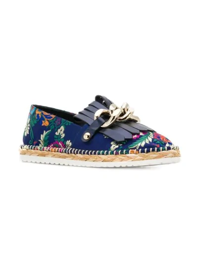 Shop Casadei Floral Embroidered Espadrilles In Blue