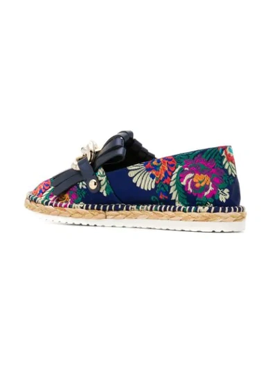 Shop Casadei Floral Embroidered Espadrilles In Blue