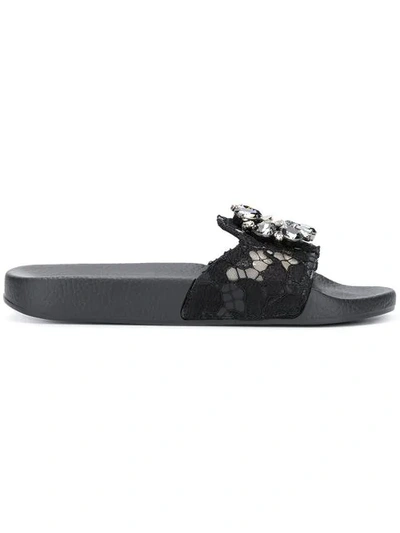 Shop Dolce & Gabbana Embellished Slides In Black