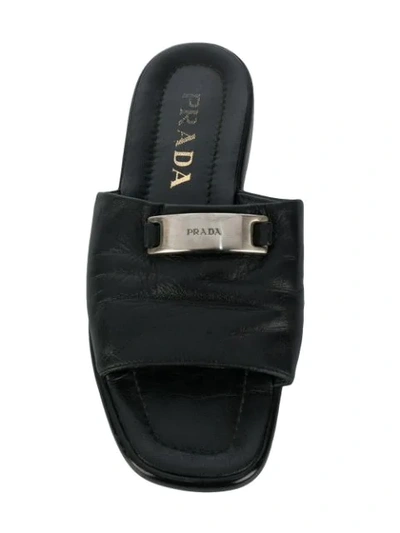 Pre-owned Prada Logo Plaque Flat Sandals In Black