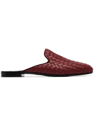 Shop Bottega Veneta Fiandra Flat Woven Leather Slippers In Red
