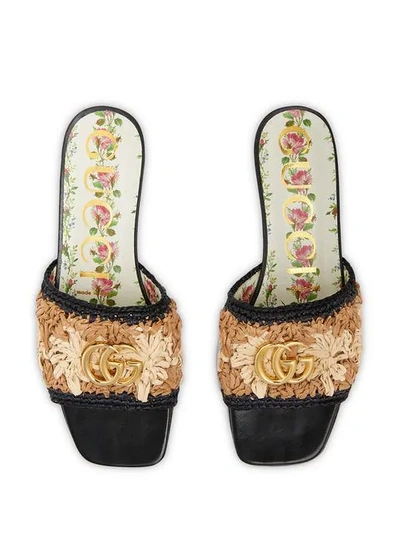 Shop Gucci Raffia Floral Crochet Sandals In Brown