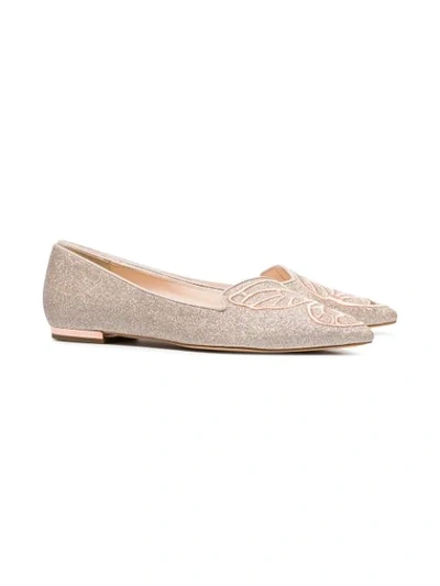 Shop Sophia Webster Bibi Butterfly Glitter Leather Flats In Metallic