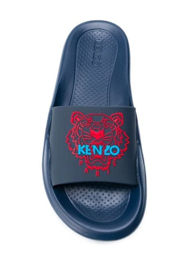 Shop Kenzo Tiger Print Slides In Blue