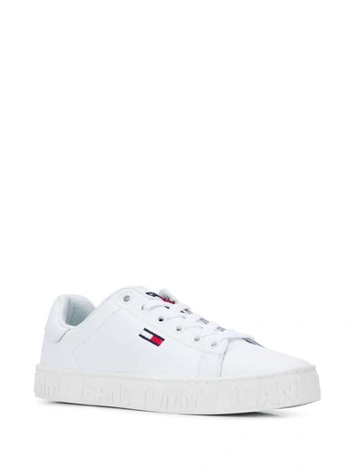 Shop Tommy Hilfiger Lace-up Logo Sneakers In 100 White