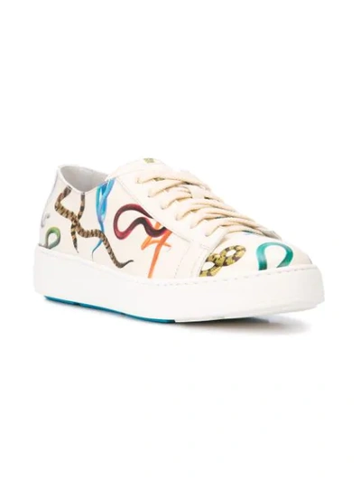 Shop Santoni Snakes Print Trainers In White