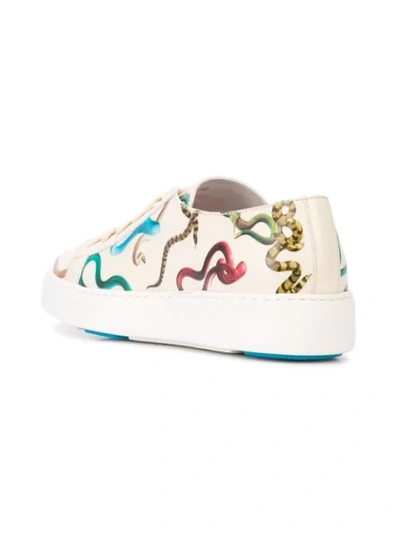 Shop Santoni Snakes Print Trainers In White