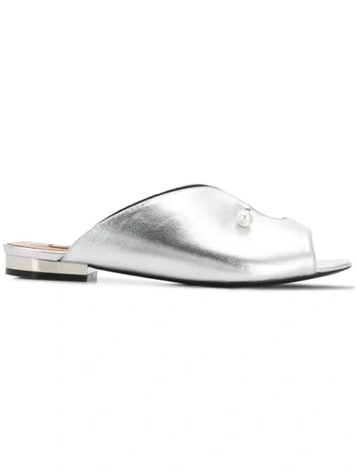 Shop Coliac Pearl Pin Detail Mules In Silver