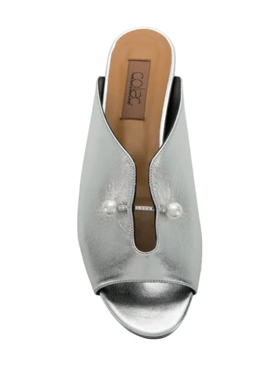 Shop Coliac Pearl Pin Detail Mules In Silver