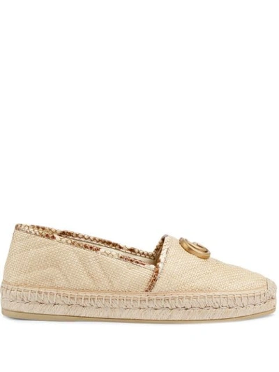 Shop Gucci Chevron Raffia Espadrille With Double G In 9589 Ivory