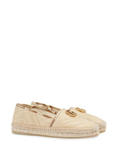 Shop Gucci Chevron Raffia Espadrille With Double G In 9589 Ivory