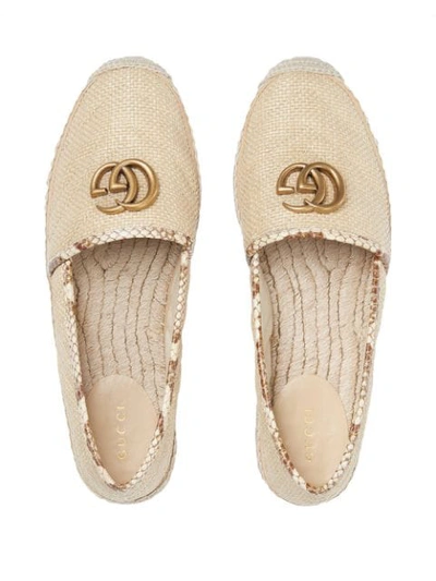 Shop Gucci Chevron Raffia Espadrille With Double G In 9589 Ivory