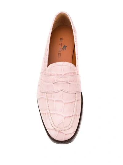 Shop Etro Croco-embossed Loafers In Pink