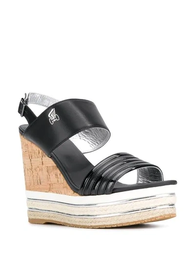 Shop Hogan Wedge Heel Sandals In Black