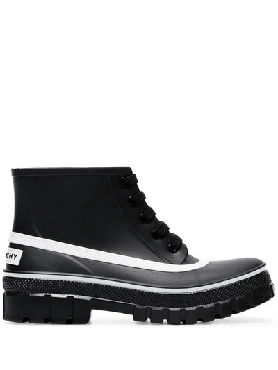 GIVENCHY BLACK GLASTON FLAT LACE-UP LEATHER ANKLE BOOTS - 黑色