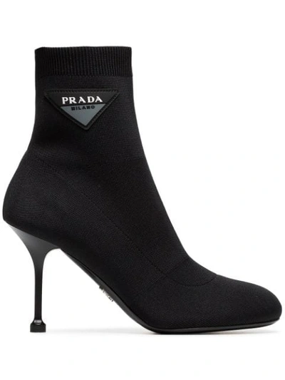 Shop Prada Logo 90 Sock Booties In Black