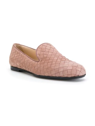 Shop Bottega Veneta Woven Loafers In Pink