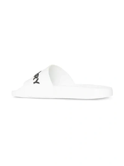 Shop Burberry Kingdom Print Slides In White