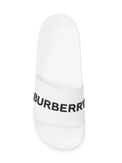 Shop Burberry Kingdom Print Slides In White