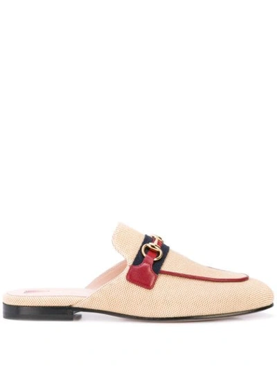 Shop Gucci Women's Princetown Canvas Slippers In Neutrals