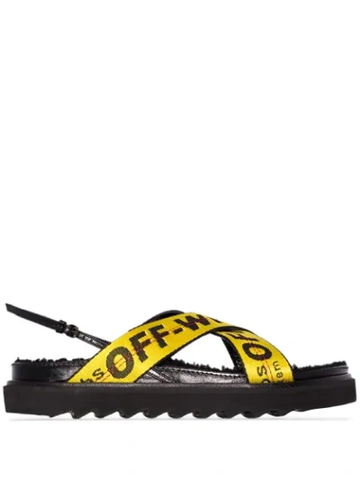 Shop Off-white Industrial Logo Flat Sandals In Black