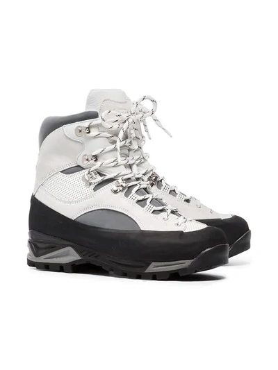 Shop Ganni Sarai Leather Hiking Boots In White