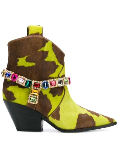 Shop Casadei Stone Embellished Ankle Boots - Green