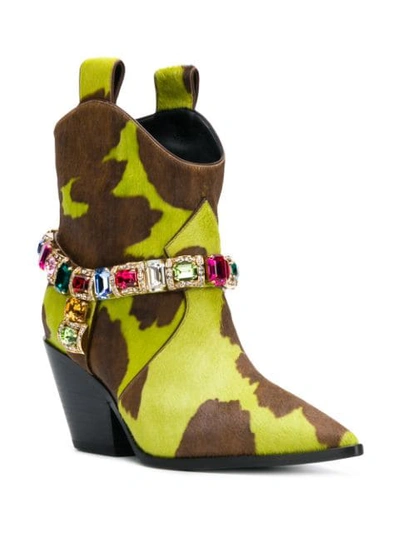 Shop Casadei Stone Embellished Ankle Boots - Green