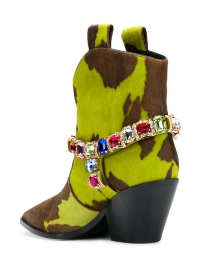 Shop Casadei Stone Embellished Ankle Boots - Green