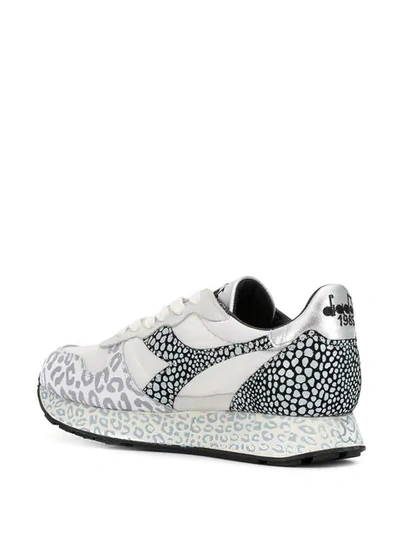 Shop Diadora Leopard Print Panelled Sneakers In White