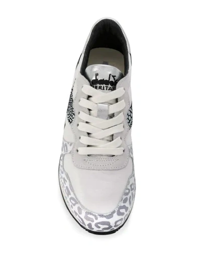 Shop Diadora Leopard Print Panelled Sneakers In White