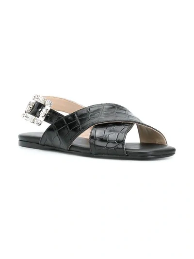 Shop Anna Baiguera Embellished Buckle Sandals In Black