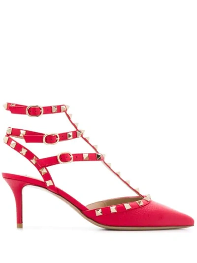 Shop Valentino Rockstud Caged 65mm Pumps In Red