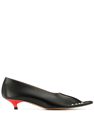 Shop Marni Studded Kitten Pumps In Black